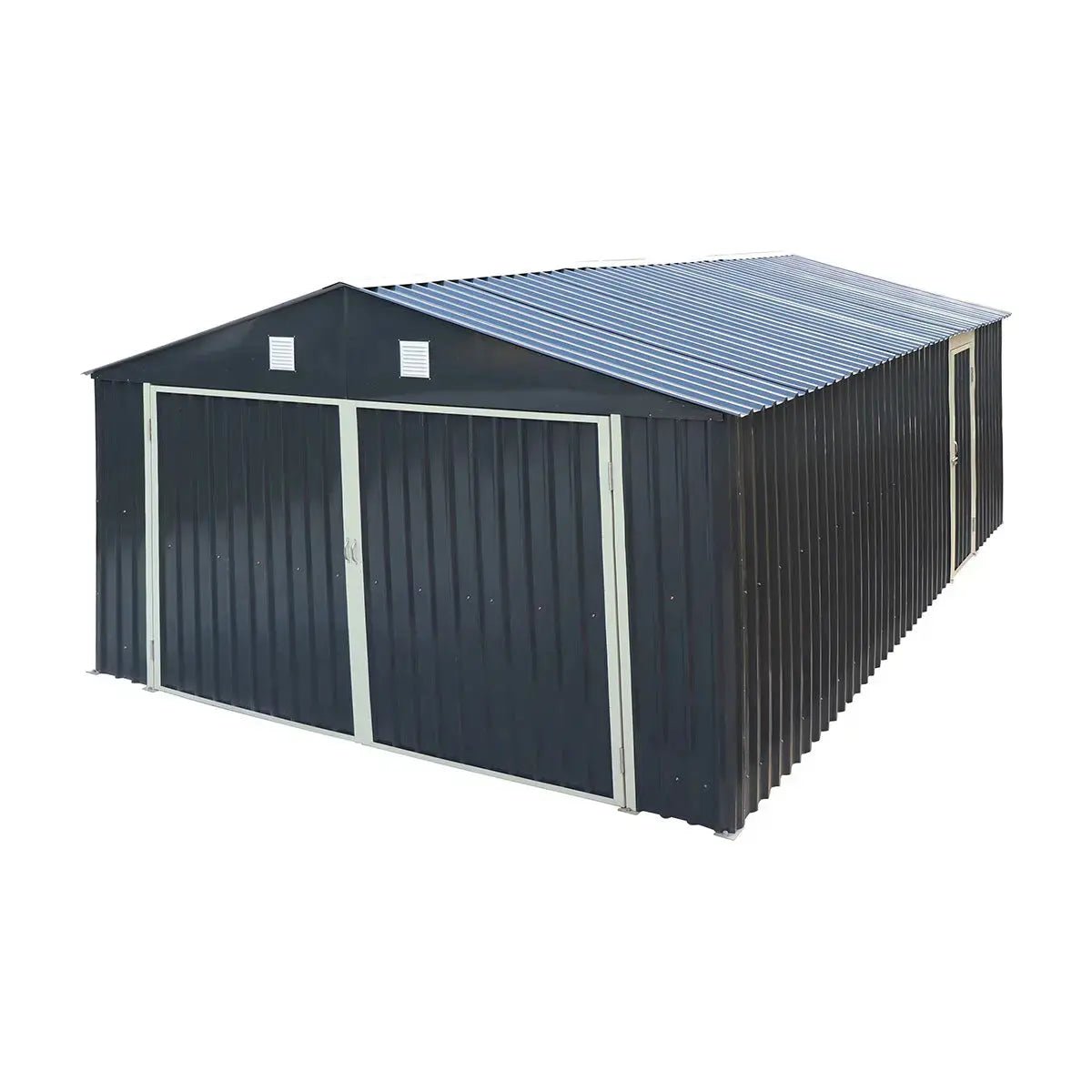 Pro Series 13′ x 20′ Metal Garage Shed with Double Front Doors and Side Entry Door, 8’6″ Peak Height TMG-MS1320B