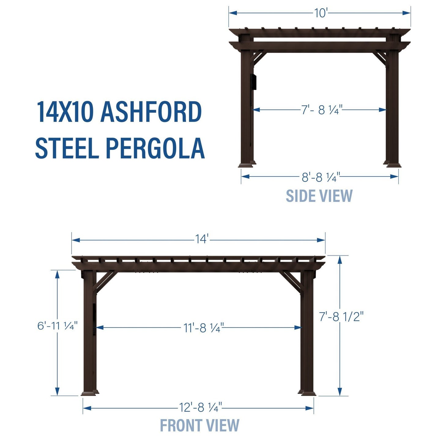 14×10 Ashford Traditional Steel Pergola With Sail Shade Soft Canopy