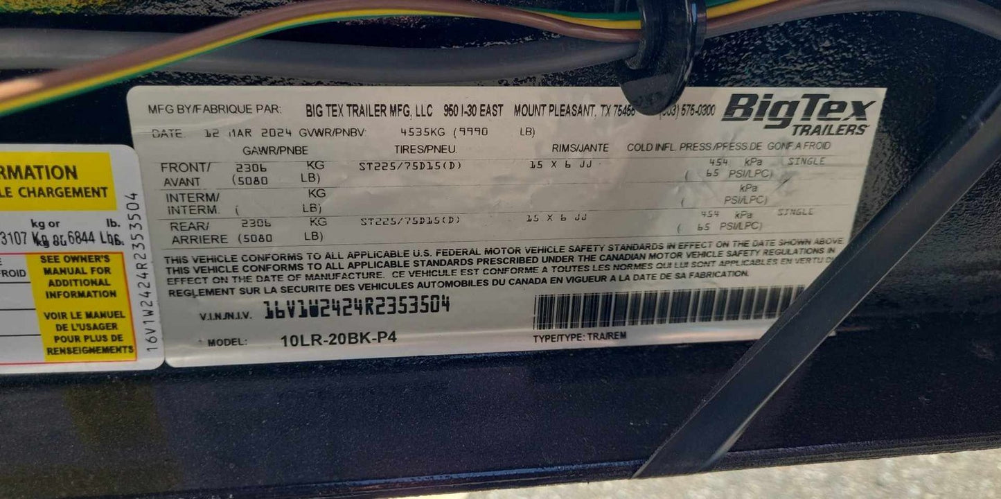 20 Foot Big Tex Landscaping Special Black Equipment Trailer (10LR-20BK-P4)