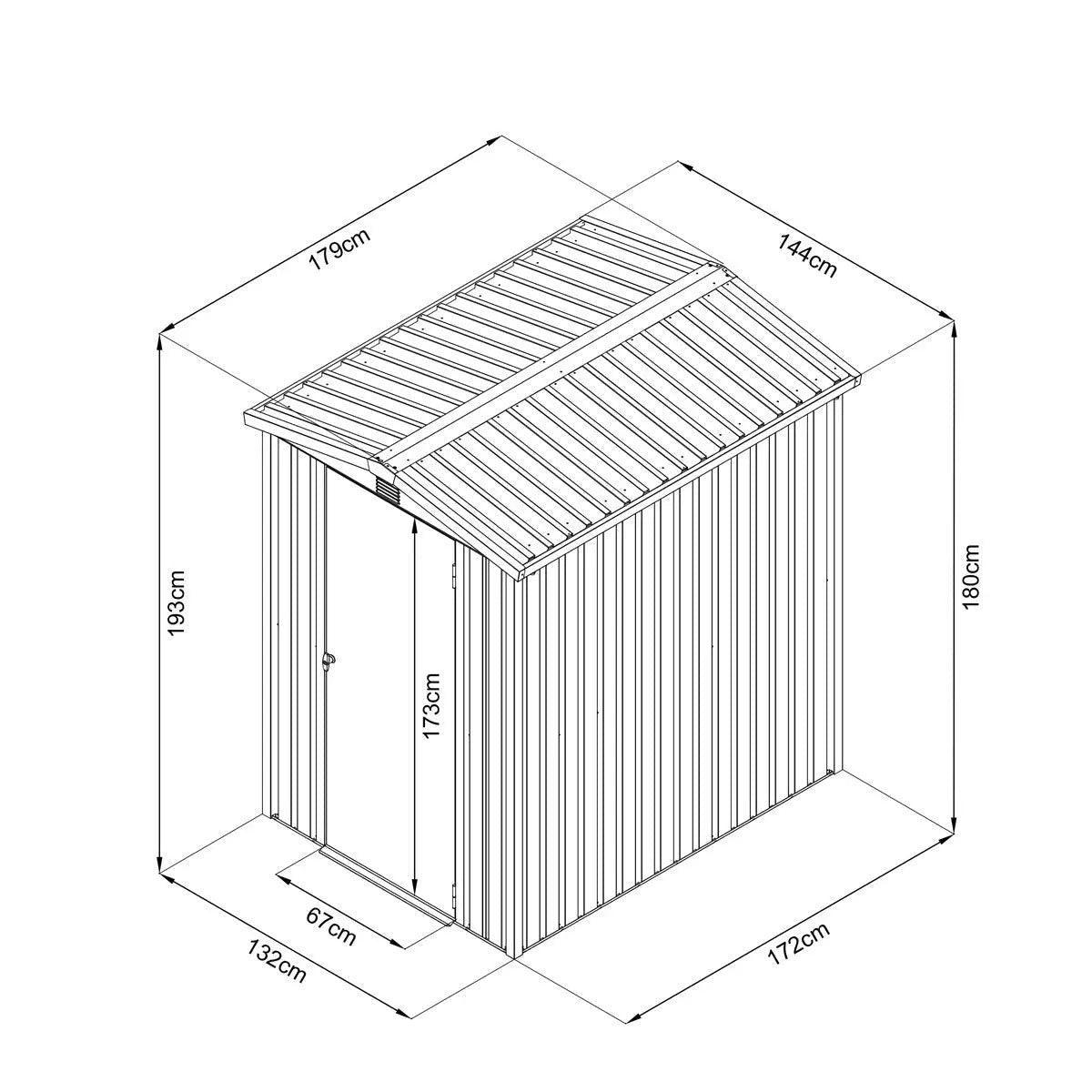 5 x 6 FT Apex Roof Metal Shed Pro Series, Galvanized corrugated metal, Apex roof design, Two air vents, TMG-MS0506