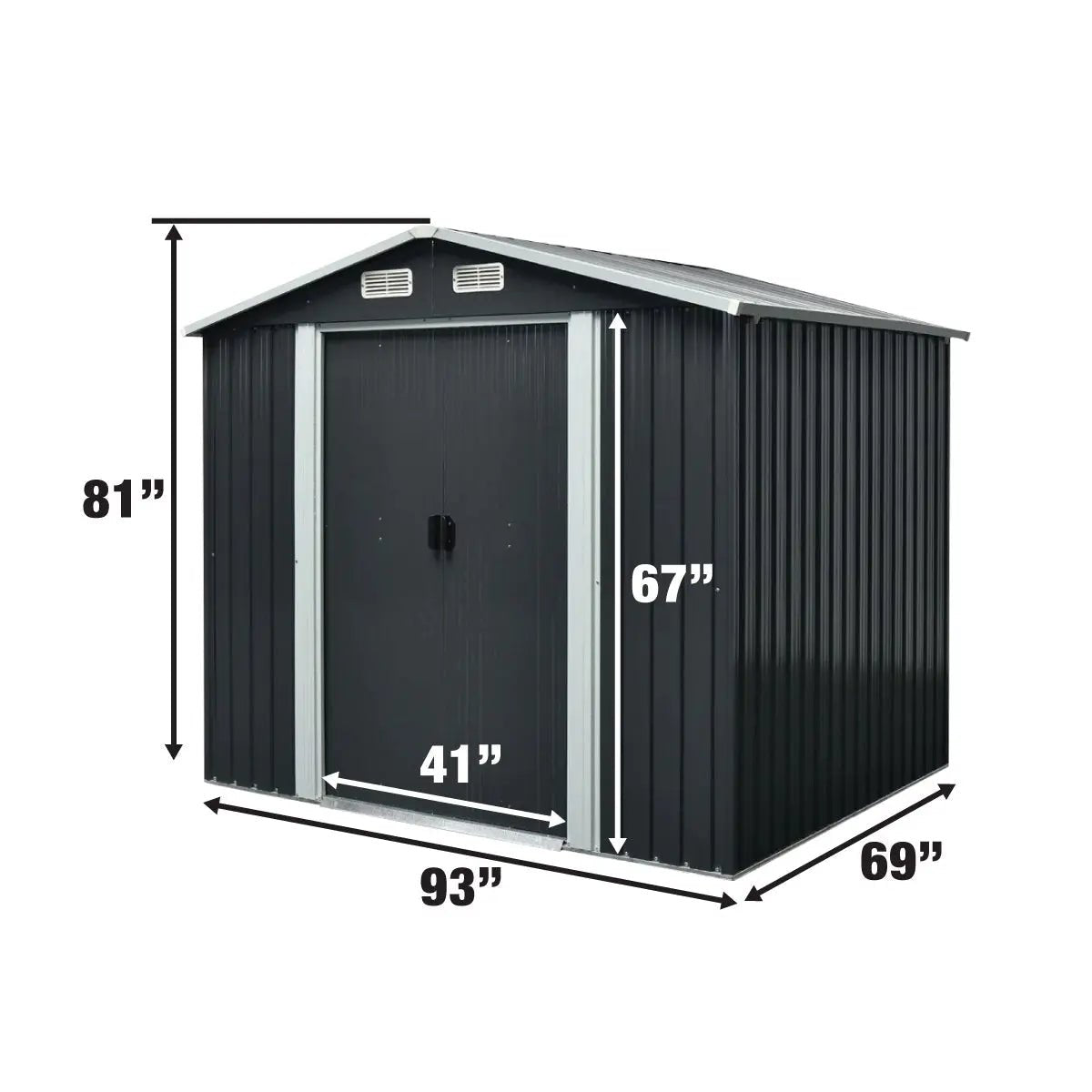 6’ x 8’ Galvanized Apex Roof Metal Shed, 29 GA Corrugated Metal, 67″ Edge Height, TMG-MS0608