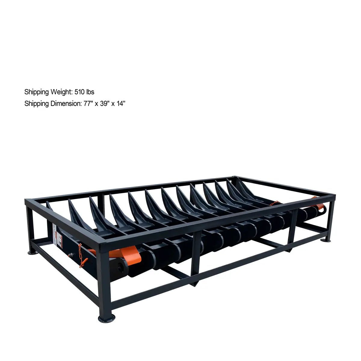 72″ Skid Steer Root Debris Rake Attachment, Universal Mount, 6″ Tine Spacing, 30-50 HP Skid Steers, TMG-SDR72