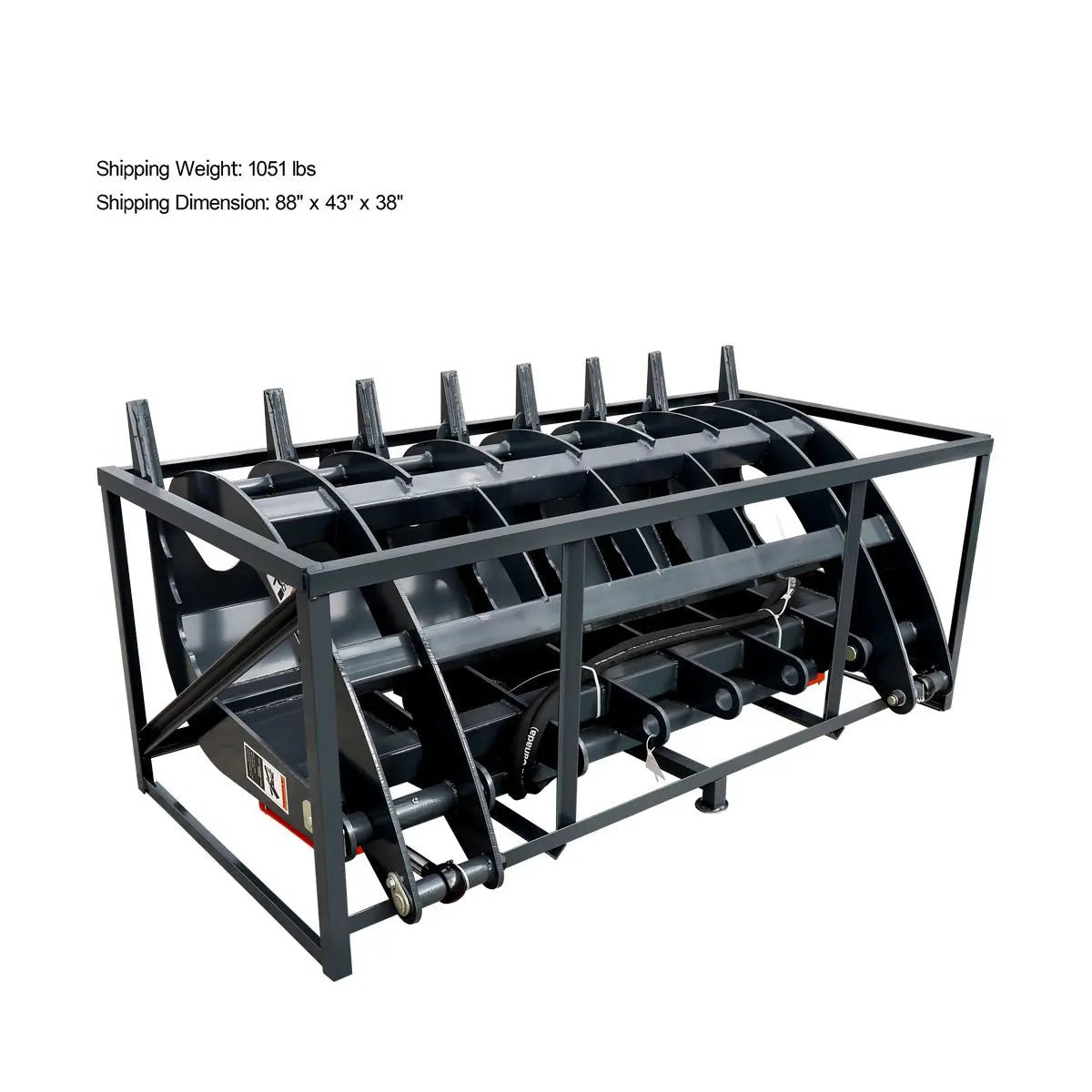 72″ Skid Steer Root Rake Grapple Attachment, Universal Mount, 53″ Jaw Opening, 9″ Tine Spacing, 3000 lb Weight Capacity, TMG-RG72