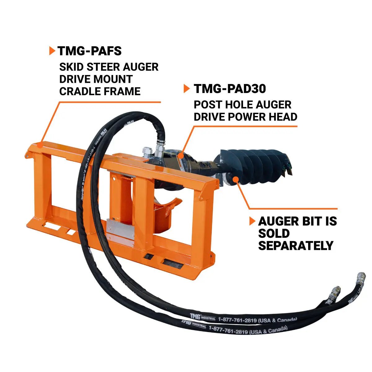 Skid Steer Auger Drive Mount Cradle Frame for TMG-PAD30, Universal Skid-Steer Hookup, TMG-PAFS