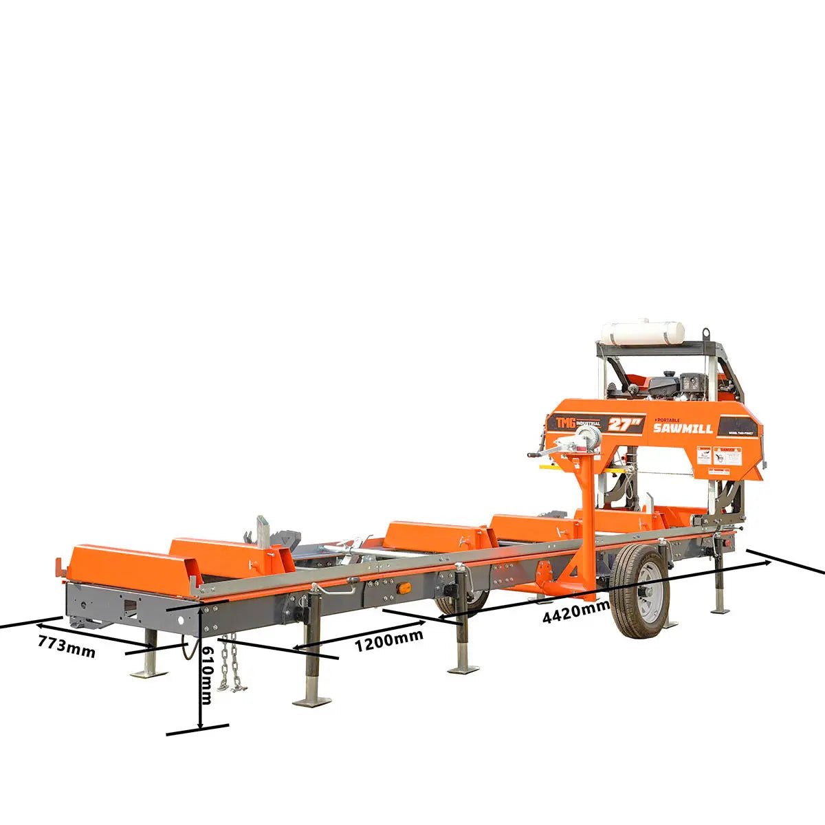 Sub-Frame Extension for Sawmill Trailer PSM27, 4400-lb Capacity, Anti-Tipping Rail Guard, TMG-PSM27-Sframe-4EX