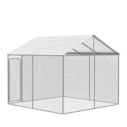 10’ x 10’ Outdoor Dog Kennel Playpen w/Cover, Outdoor Dog Runner, Pet Exercise House, Lockable Gate, 6’ Chain-Link Fence, TMG-DCP1010