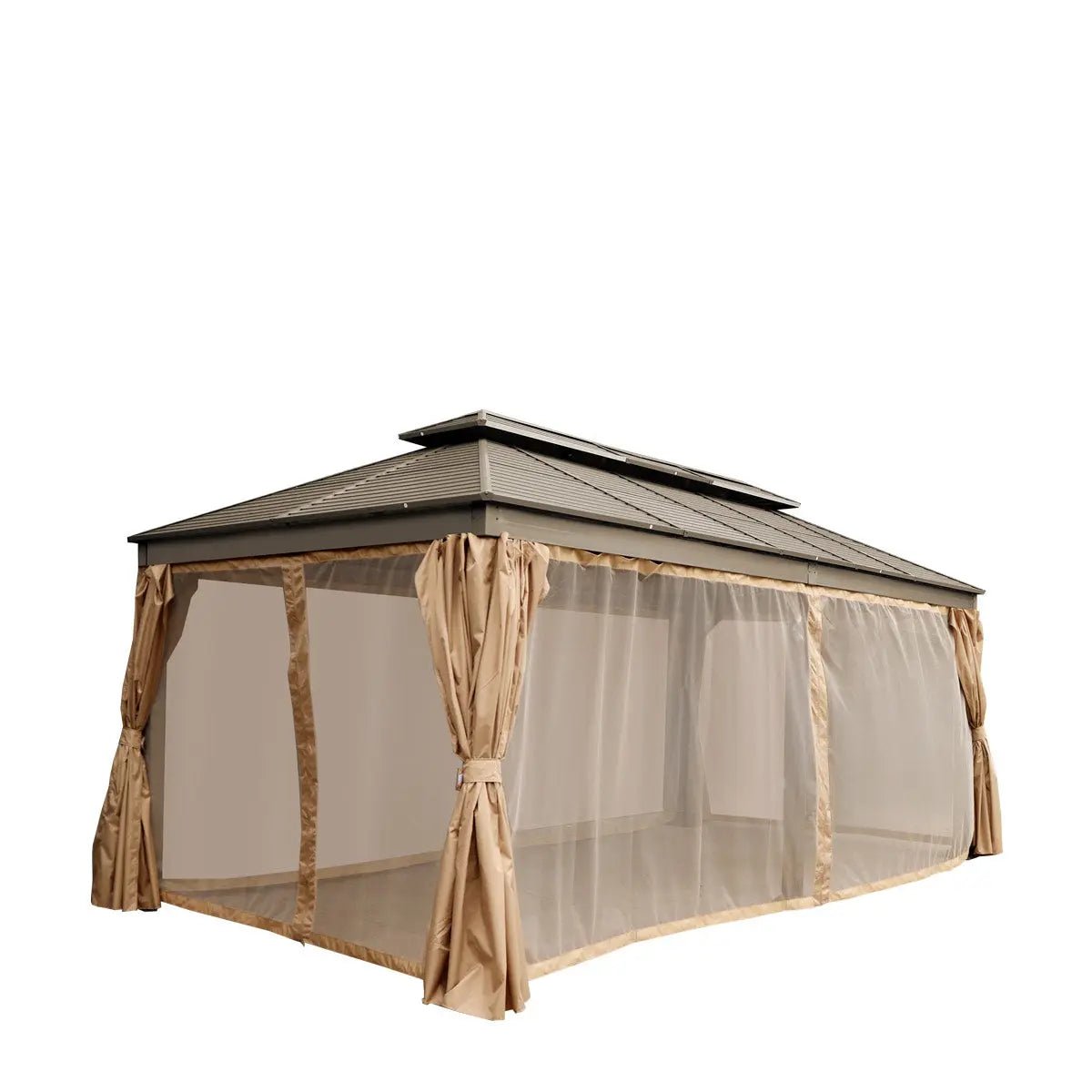 10’ x 20’ Hardtop, Double Tier Steel Roof Patio Gazebo, Mosquito Nets & Curtains Included, TMG-LGZ21