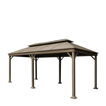 10’ x 20’ Hardtop, Double Tier Steel Roof Patio Gazebo, Mosquito Nets & Curtains Included, TMG-LGZ21