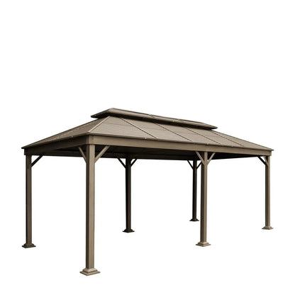 10’ x 20’ Hardtop, Double Tier Steel Roof Patio Gazebo, Mosquito Nets & Curtains Included, TMG-LGZ21