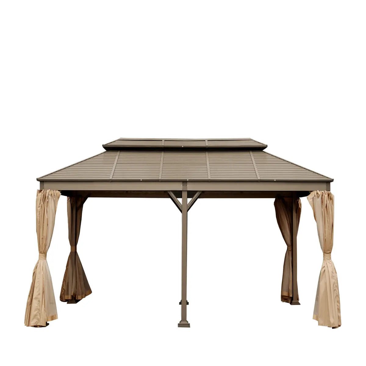 10’ x 20’ Hardtop, Double Tier Steel Roof Patio Gazebo, Mosquito Nets & Curtains Included, TMG-LGZ21
