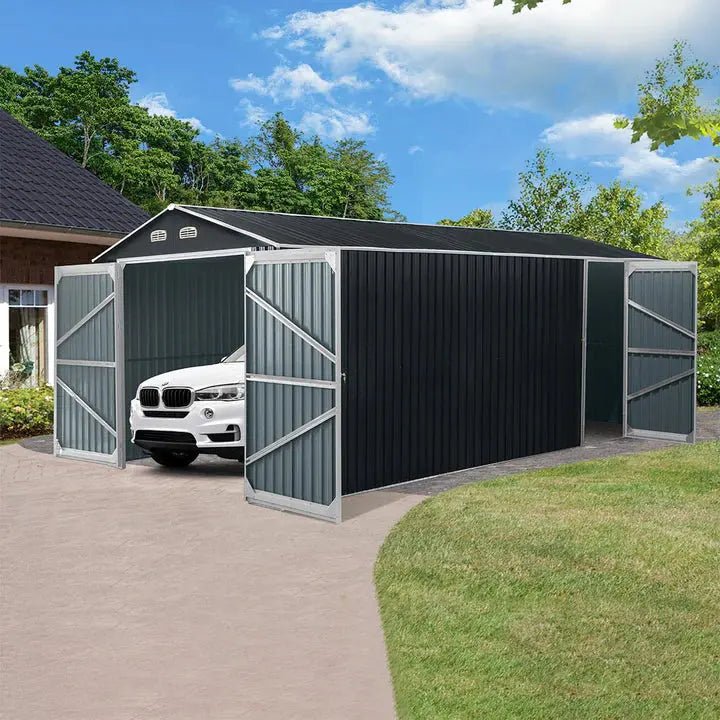 10’ x 20’ Metal Garage Shed with Double Front Doors, 7’8″ Peak Height, Side Entry Door, 185 Sq-Ft Floor Space, TMG-MS1020A