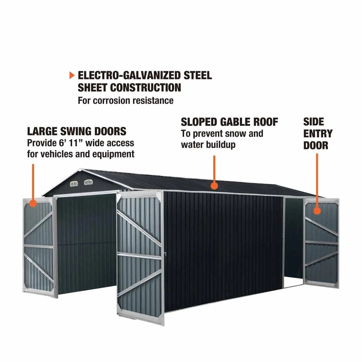 10’ x 20’ Metal Garage Shed with Double Front Doors, 7’8″ Peak Height, Side Entry Door, 185 Sq-Ft Floor Space, TMG-MS1020A