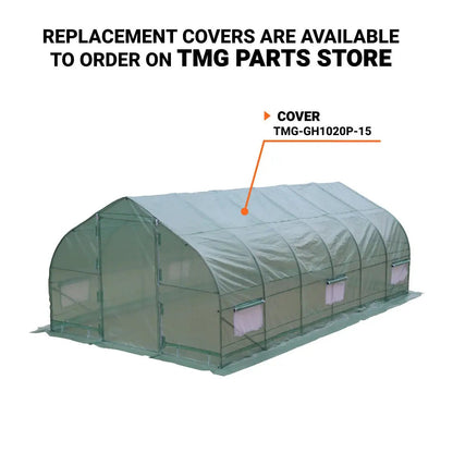 10’ x 20’ Tunnel Greenhouse Grow Tent w/Ripstop Leno Cover, Cold Frame, Roll-Up Mesh Windows, Peak Roof, TMG-GH1020P