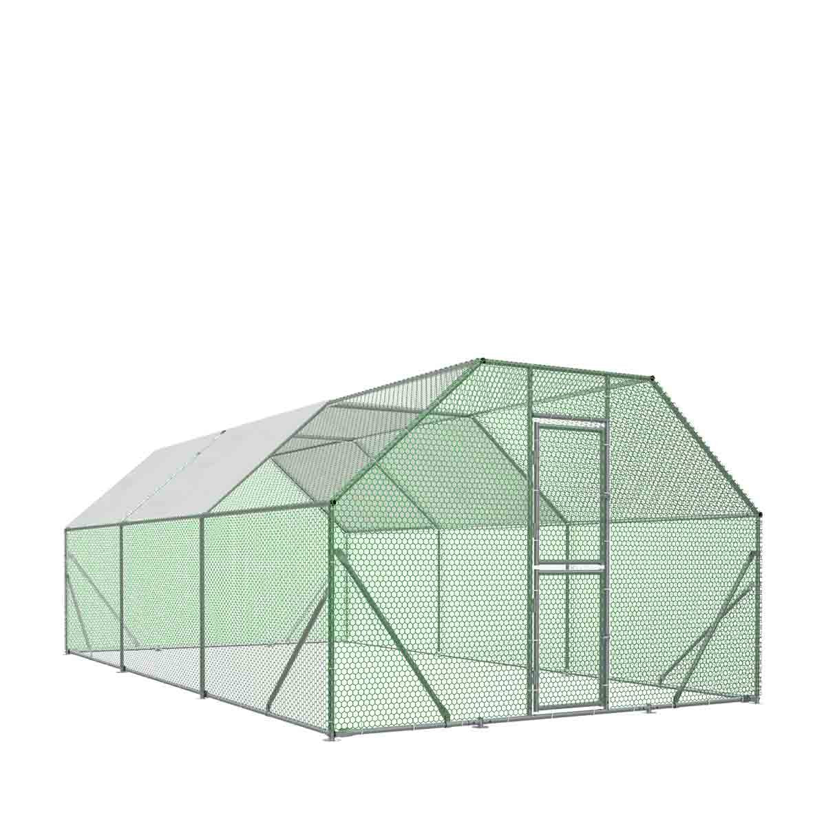 10’ x 20’ Wire Mesh Chicken Run Shelter Coop, Galvanized Steel, 200 Sq-Ft, Lockable Gate, PVC Coated Mesh, TMG-CRS1020