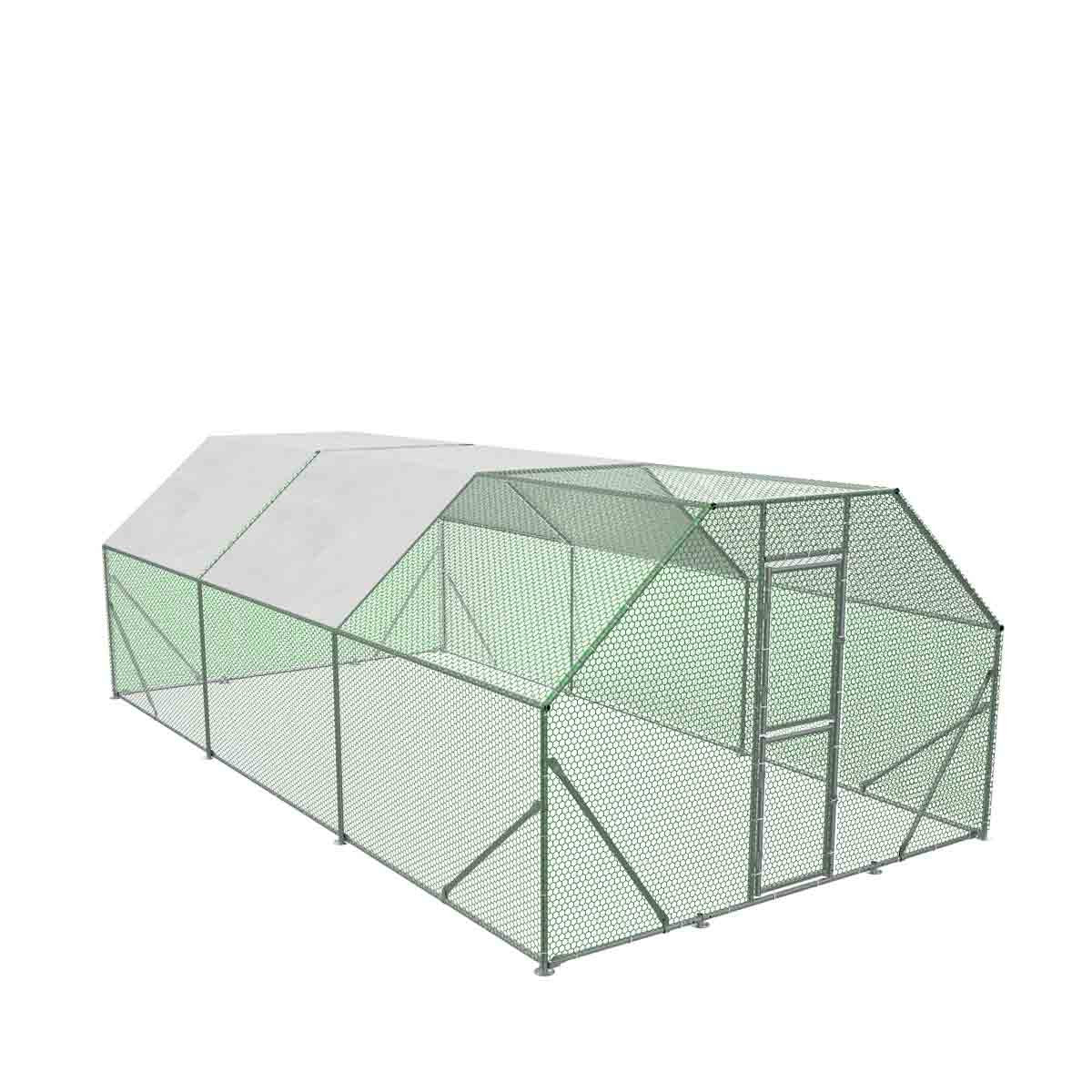 10’ x 20’ Wire Mesh Chicken Run Shelter Coop, Galvanized Steel, 200 Sq-Ft, Lockable Gate, PVC Coated Mesh, TMG-CRS1020