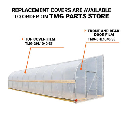 10’ x 40’ Lean-To Greenhouse Grow Tent w/6 Mil Clear EVA Plastic Film, Cold Frame, Hand Crank Roll-Up Side, 6-½’ Sidewall, TMG-GHL1040