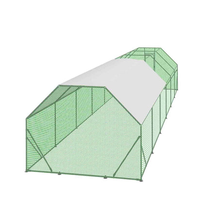10’ x 40’ Wire Mesh Chicken Run Shelter Coop, Galvanized Steel, 400 Sq-Ft, Lockable Gate, PVC Coated Mesh, TMG-CRS1040