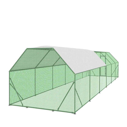 10’ x 40’ Wire Mesh Chicken Run Shelter Coop, Galvanized Steel, 400 Sq-Ft, Lockable Gate, PVC Coated Mesh, TMG-CRS1040