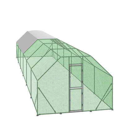 10’ x 40’ Wire Mesh Chicken Run Shelter Coop, Galvanized Steel, 400 Sq-Ft, Lockable Gate, PVC Coated Mesh, TMG-CRS1040