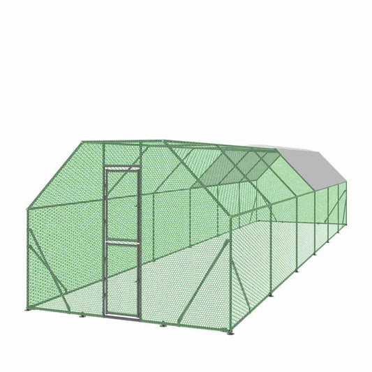 10’ x 40’ Wire Mesh Chicken Run Shelter Coop, Galvanized Steel, 400 Sq-Ft, Lockable Gate, PVC Coated Mesh, TMG-CRS1040