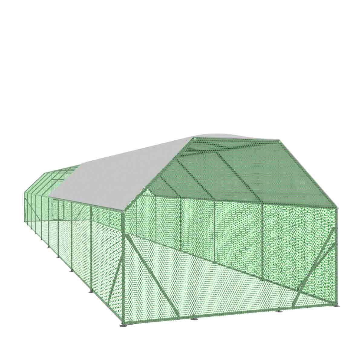 10’ x 60’ Wire Mesh Chicken Run Shelter Coop, Galvanized Steel, 600 Sq-Ft, Lockable Gate, PVC Coated Mesh, TMG-CRS1060
