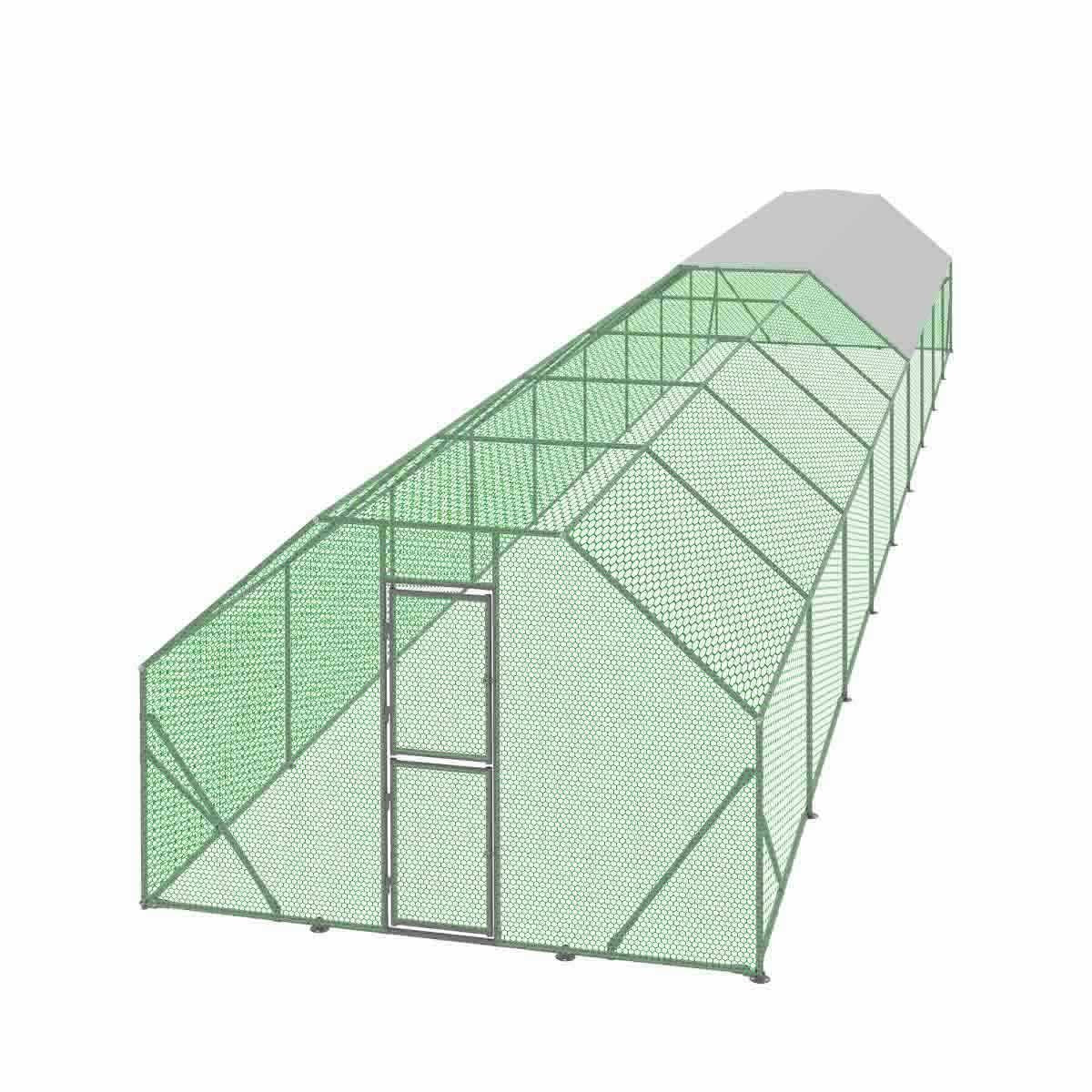 10’ x 60’ Wire Mesh Chicken Run Shelter Coop, Galvanized Steel, 600 Sq-Ft, Lockable Gate, PVC Coated Mesh, TMG-CRS1060