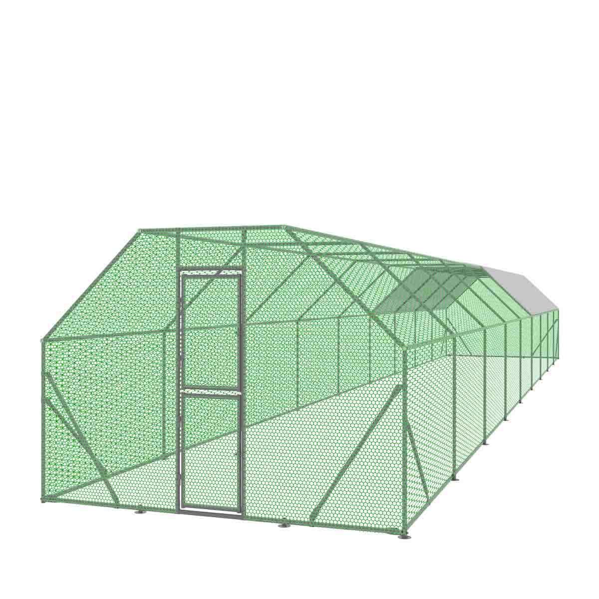 10’ x 60’ Wire Mesh Chicken Run Shelter Coop, Galvanized Steel, 600 Sq-Ft, Lockable Gate, PVC Coated Mesh, TMG-CRS1060