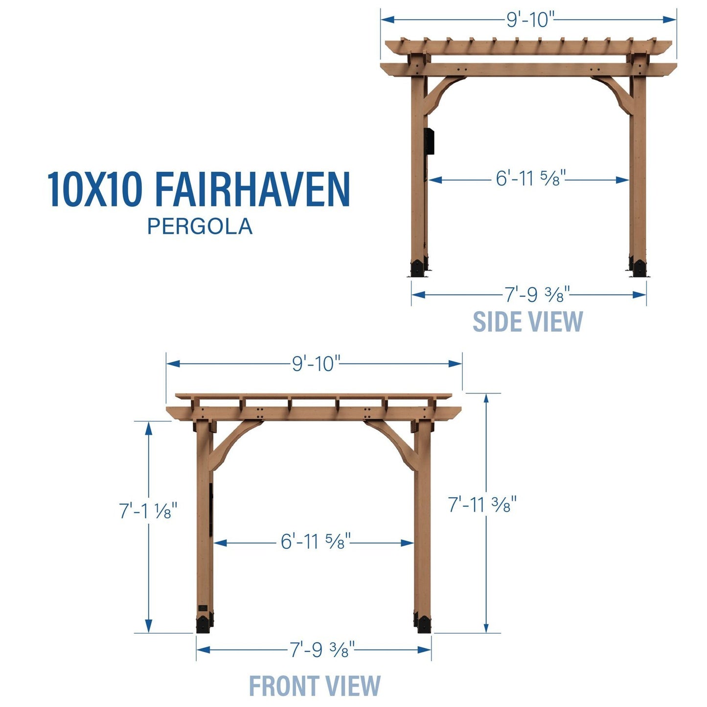 10 x 10 Fairhaven Pergola Rustic Finish