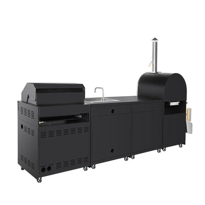 11’ 4-Burner Outdoor Kitchen Island (Black), 48000 BTUs, Built-In Pizza Oven, ¾” Cordierite Pizza Stone, CSA Certified, TMG-LKS11B