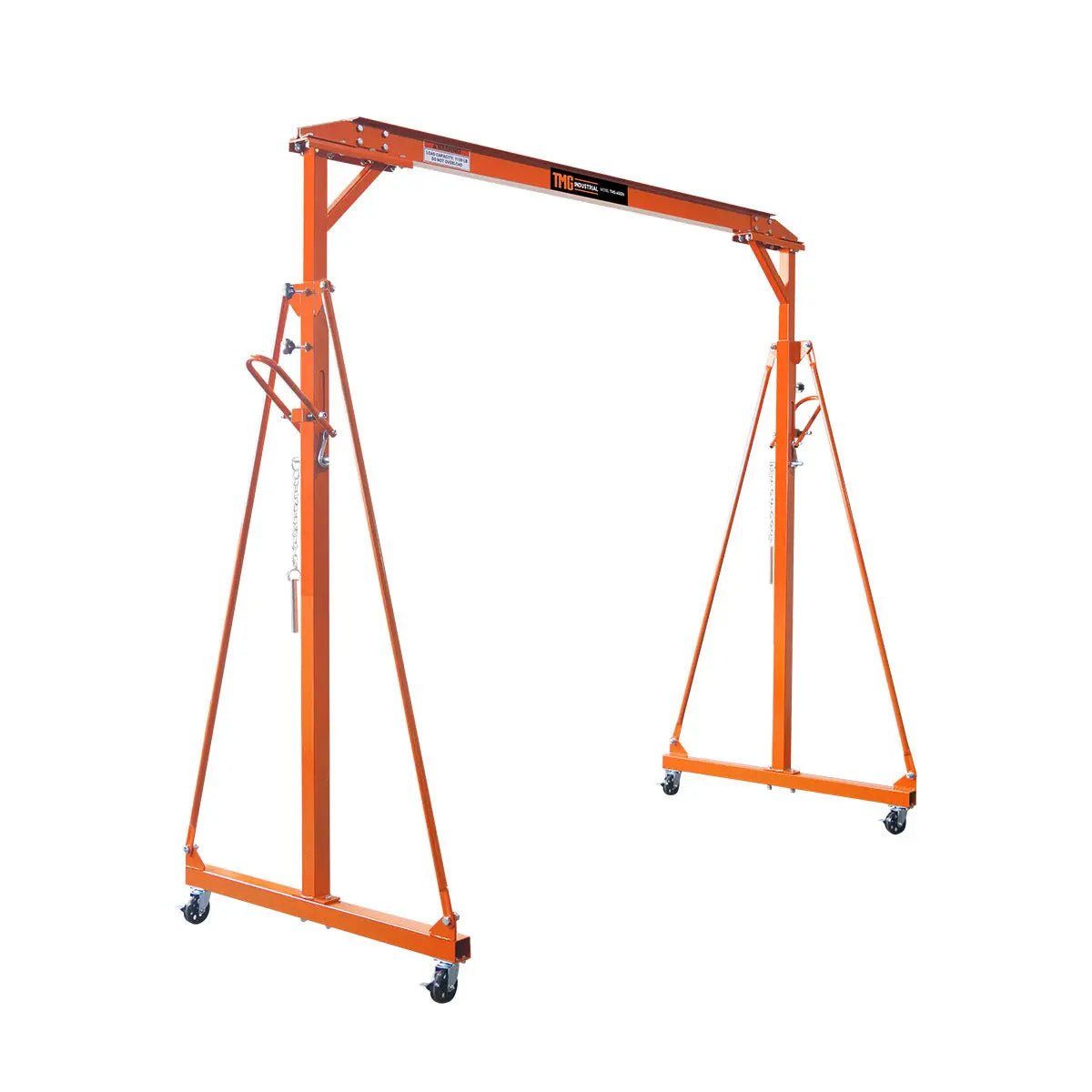 1100-lb Adjustable Height All-Steel Gantry Crane, Auto-Lock, 95″ Min. Height, 142″ Max. Height, Locking Swivel Caster Wheels, TMG-AGC06(Previously TMG-AGC05)