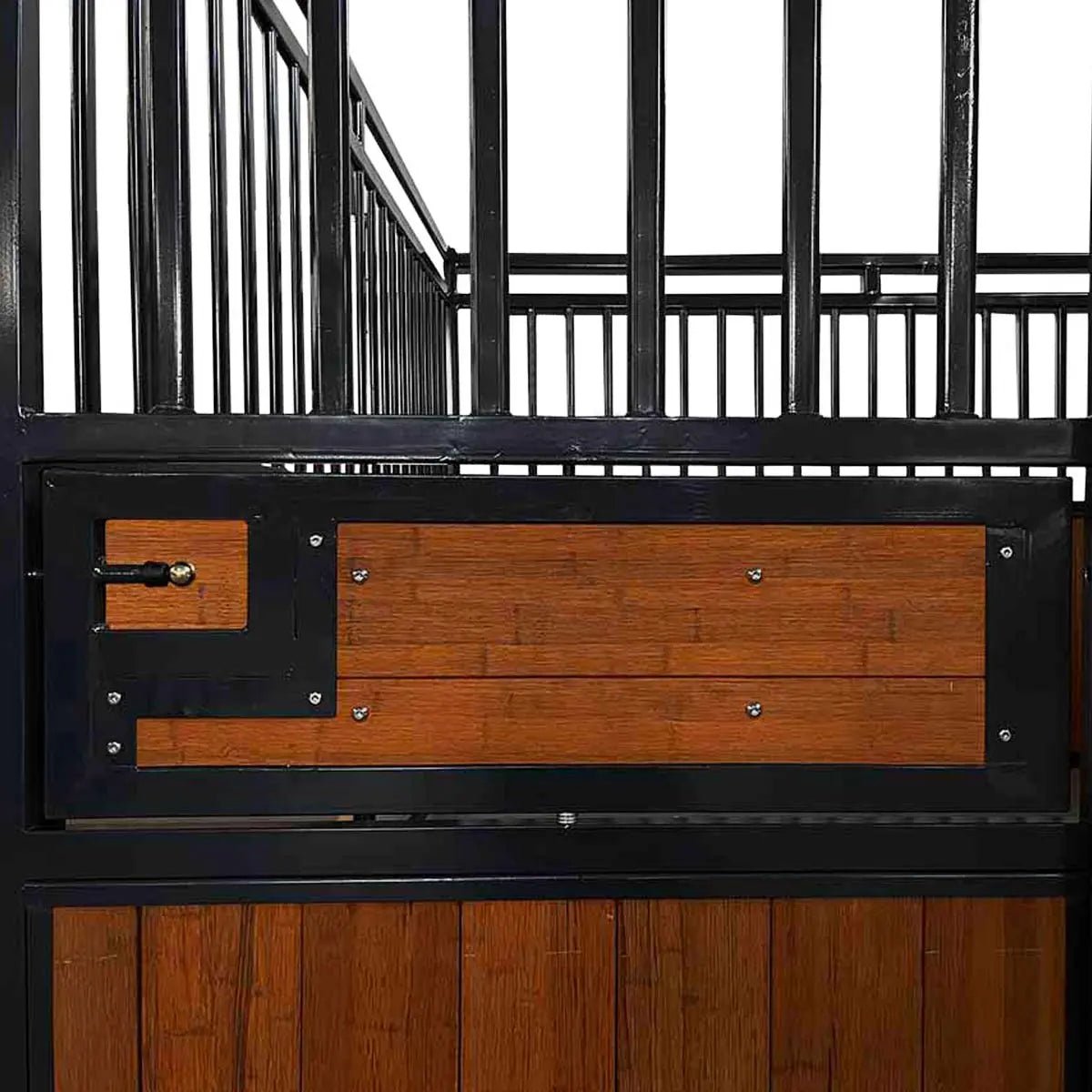 12’ Horse Stall Bamboo Panel, Vertical Bar Top, Front panel c/w Window/Feeder and Sliding Door, TMG-FHS13A or FHS13B