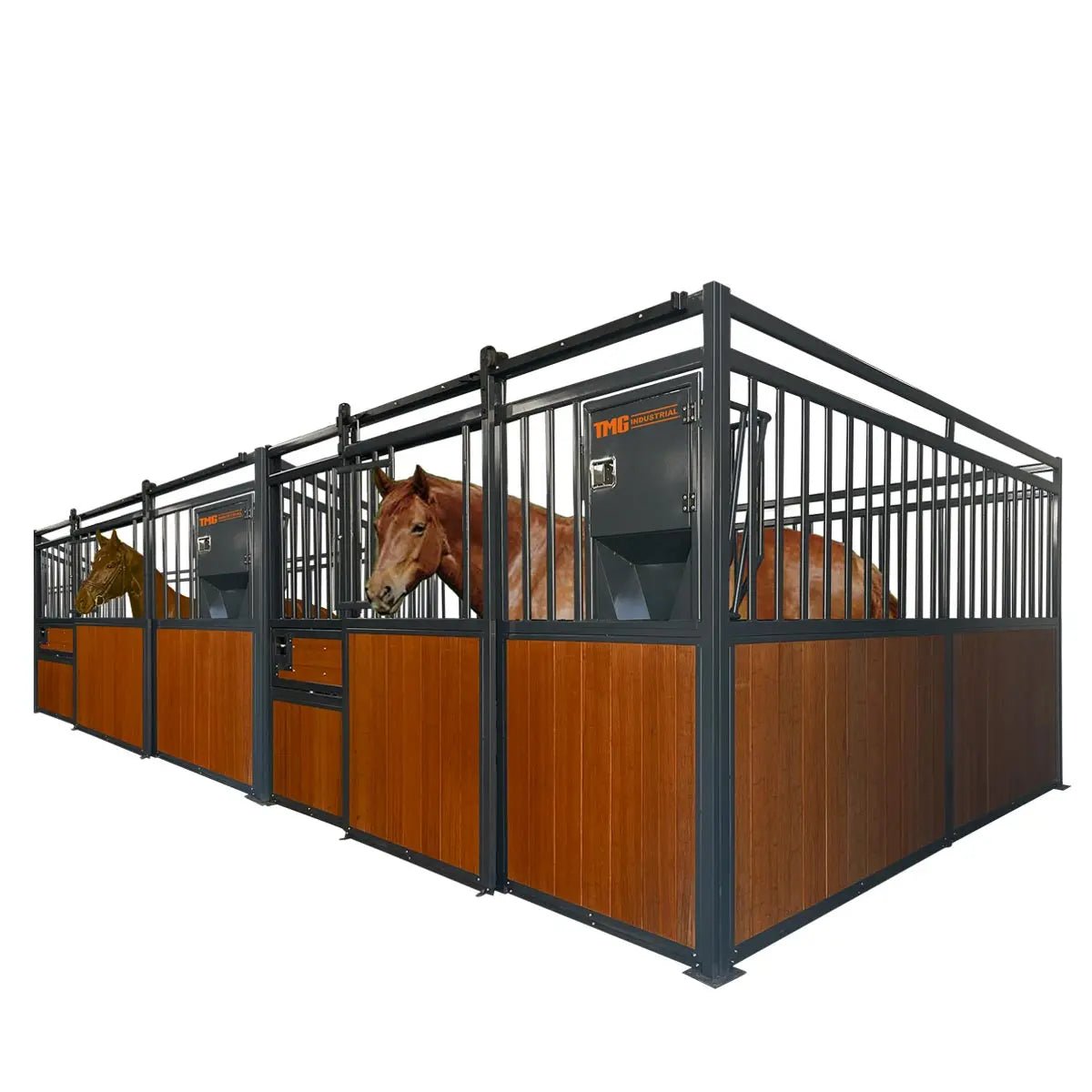 12’ Horse Stall Bamboo Panel, Vertical Bar Top, Front panel c/w Window/Feeder and Sliding Door, TMG-FHS13A or FHS13B
