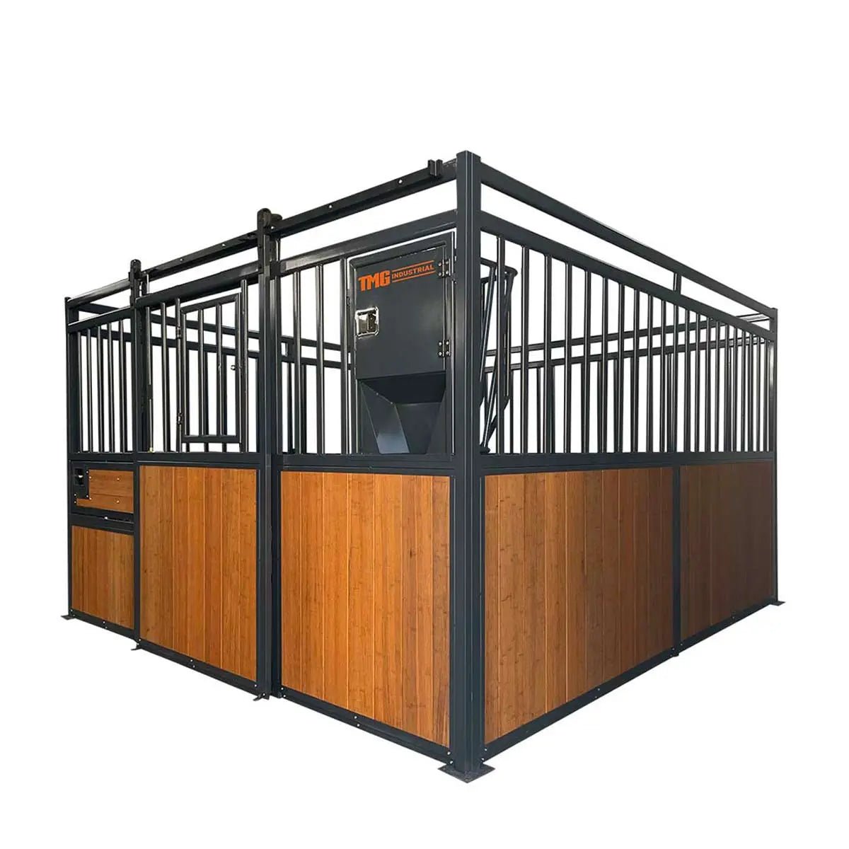 12’ Horse Stall Bamboo Panel, Vertical Bar Top, Front panel c/w Window/Feeder and Sliding Door, TMG-FHS13A or FHS13B