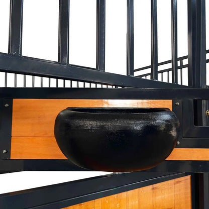 12’ Horse Stall Pine Lumber Panel, Vertical Bar Top & Wood-Filled Bottom, Front panel c/w Window/Feeder and Sliding Door, TMG-FHS12A and FHS12B