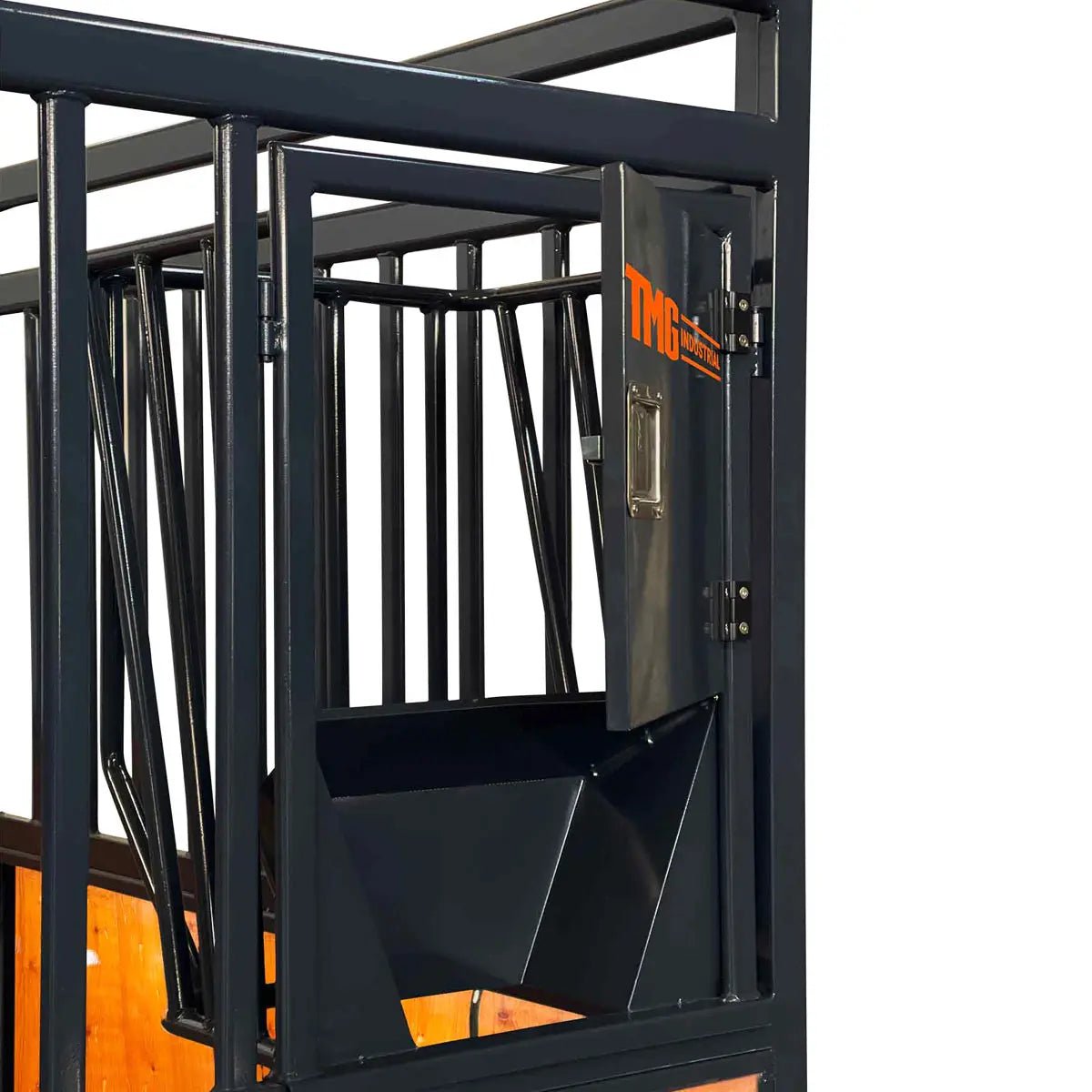 12’ Horse Stall Pine Lumber Panel, Vertical Bar Top & Wood-Filled Bottom, Front panel c/w Window/Feeder and Sliding Door, TMG-FHS12A and FHS12B