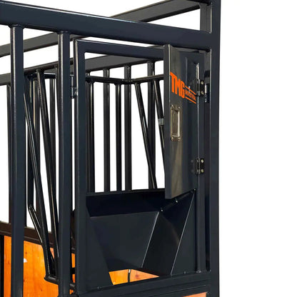 12’ Horse Stall Pine Lumber Panel, Vertical Bar Top & Wood-Filled Bottom, Front panel c/w Window/Feeder and Sliding Door, TMG-FHS12A and FHS12B