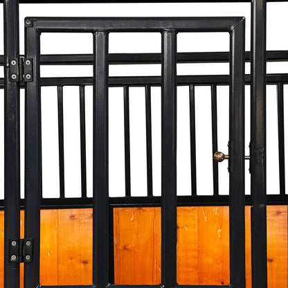 12’ Horse Stall Pine Lumber Panel, Vertical Bar Top & Wood-Filled Bottom, Front panel c/w Window/Feeder and Sliding Door, TMG-FHS12A and FHS12B