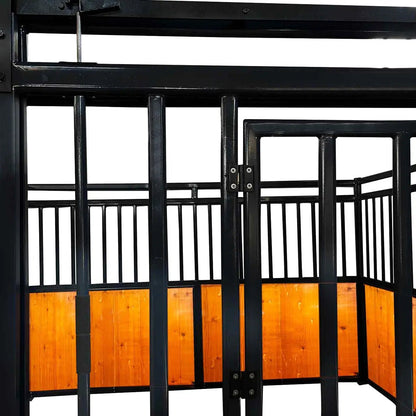 12’ Horse Stall Pine Lumber Panel, Vertical Bar Top & Wood-Filled Bottom, Front panel c/w Window/Feeder and Sliding Door, TMG-FHS12A and FHS12B