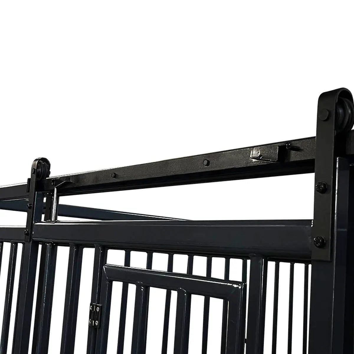 12’ Horse Stall Pine Lumber Panel, Vertical Bar Top & Wood-Filled Bottom, Front panel c/w Window/Feeder and Sliding Door, TMG-FHS12A and FHS12B