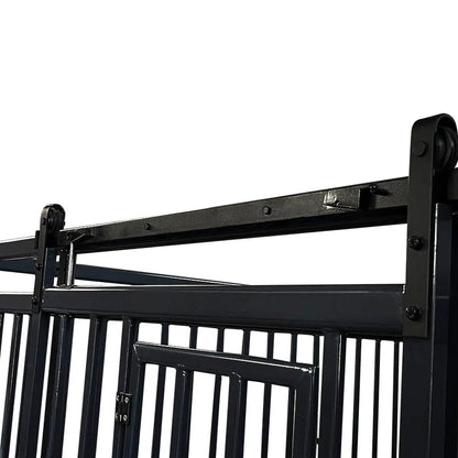 12’ Horse Stall Pine Lumber Panel, Vertical Bar Top & Wood-Filled Bottom, Front panel c/w Window/Feeder and Sliding Door, TMG-FHS12A and FHS12B