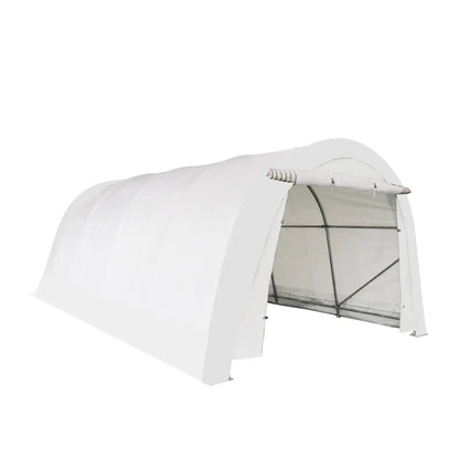 12’ x 20’ Car Shelter w/Rounded Roof & Heavy-Duty 11 OZ PE Fabric Cover, Galvanized Steel Frame, Fabric front roll-up door, TMG-ST1220R