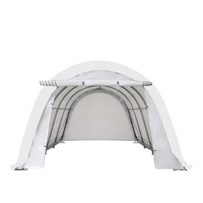 12’ x 20’ Car Shelter w/Rounded Roof & Heavy-Duty 11 OZ PE Fabric Cover, Galvanized Steel Frame, Fabric front roll-up door, TMG-ST1220R