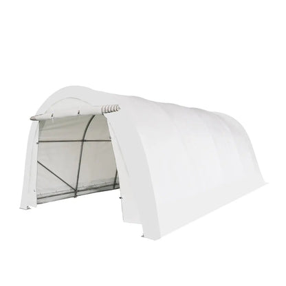 12’ x 20’ Car Shelter w/Rounded Roof & Heavy-Duty 11 OZ PE Fabric Cover, Galvanized Steel Frame, Fabric front roll-up door, TMG-ST1220R