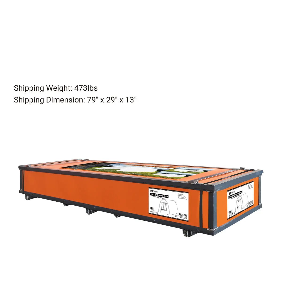 12’ x 30’ Car Shelter w/Rounded Roof & Heavy-Duty 11 OZ PE Fabric Cover, Galvanized Steel Frame, Fabric front roll-up door, TMG-ST1230R