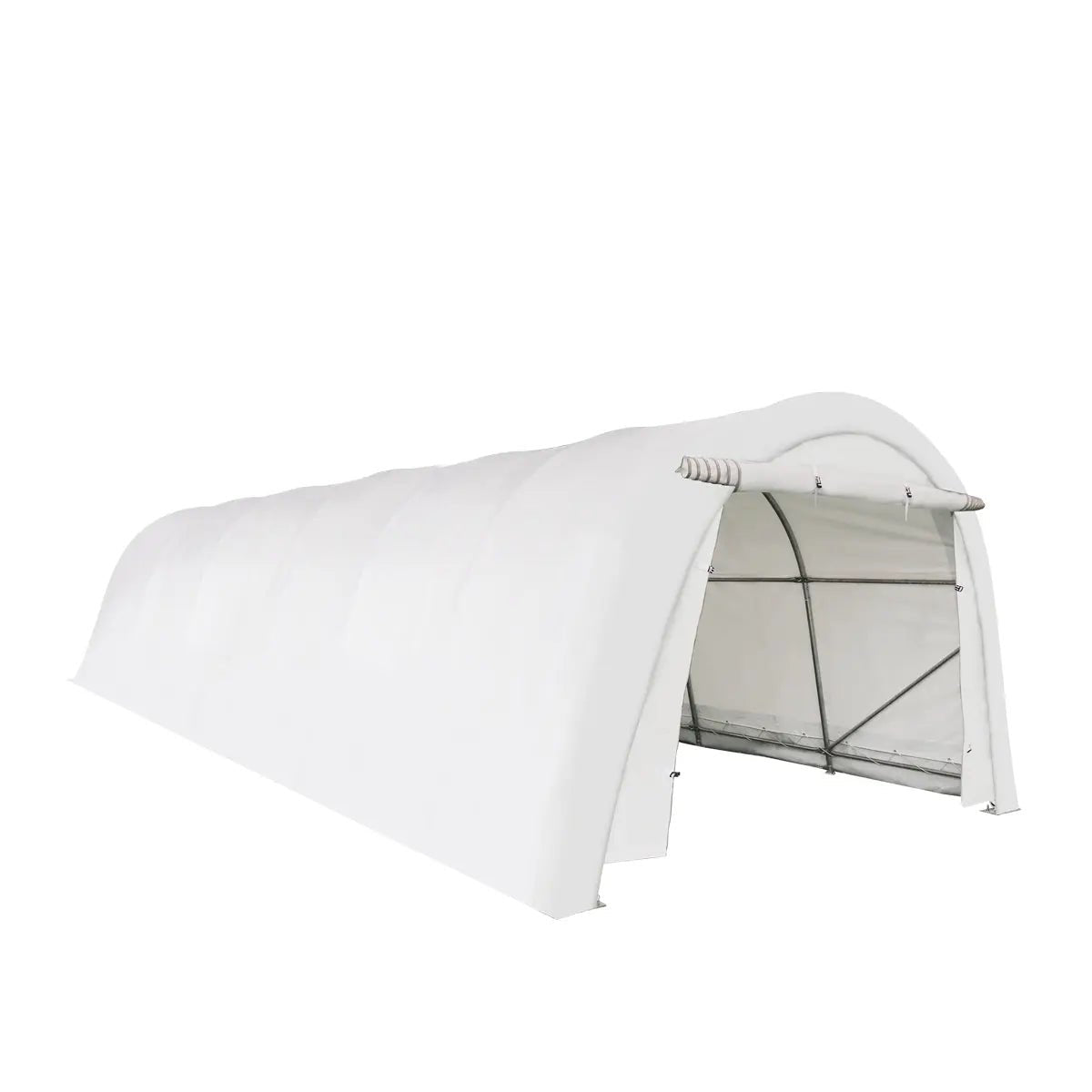 12’ x 30’ Car Shelter w/Rounded Roof & Heavy-Duty 11 OZ PE Fabric Cover, Galvanized Steel Frame, Fabric front roll-up door, TMG-ST1230R