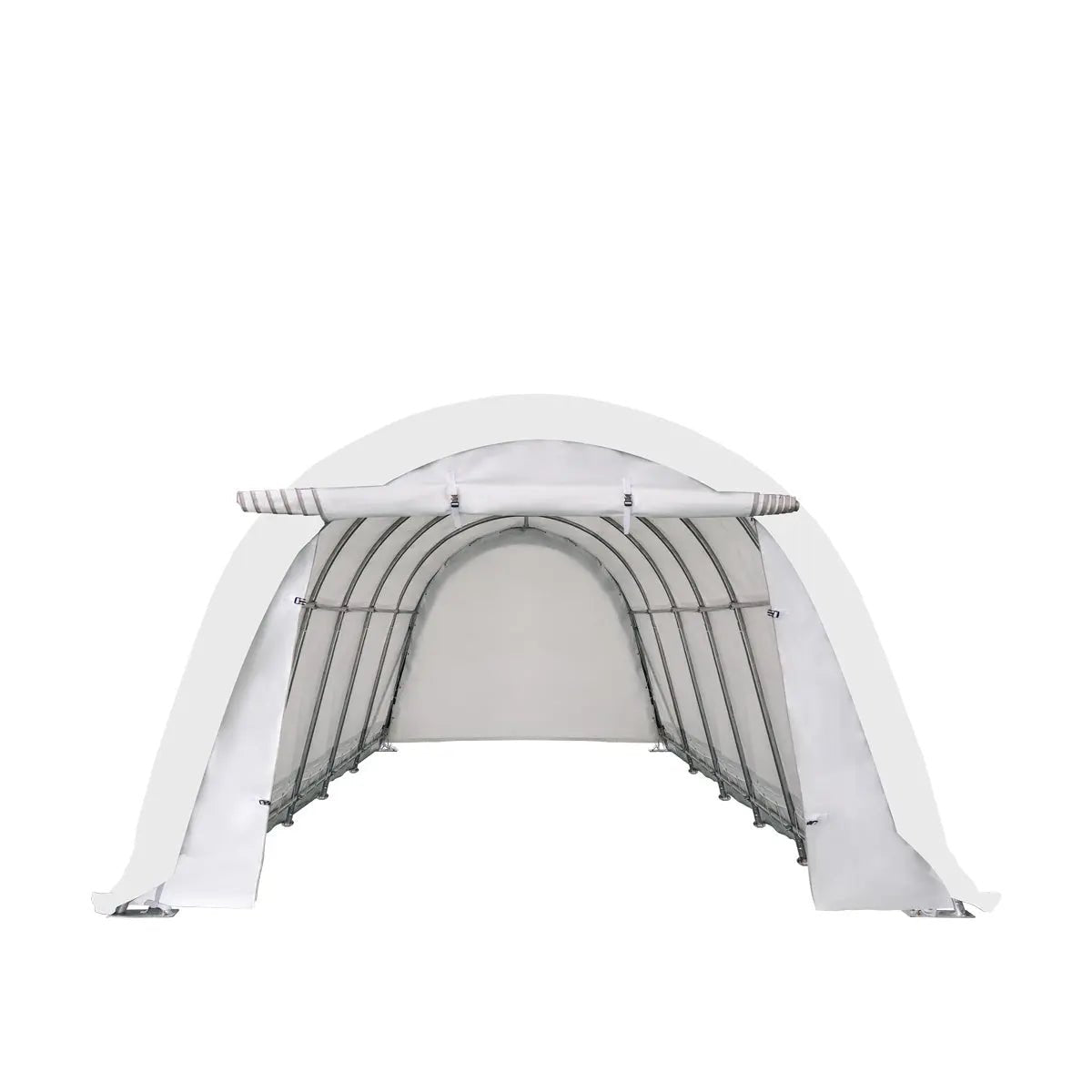 12’ x 30’ Car Shelter w/Rounded Roof & Heavy-Duty 11 OZ PE Fabric Cover, Galvanized Steel Frame, Fabric front roll-up door, TMG-ST1230R