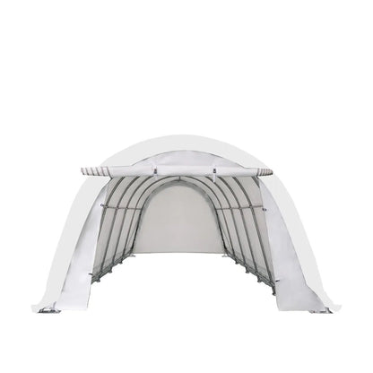 12’ x 30’ Car Shelter w/Rounded Roof & Heavy-Duty 11 OZ PE Fabric Cover, Galvanized Steel Frame, Fabric front roll-up door, TMG-ST1230R