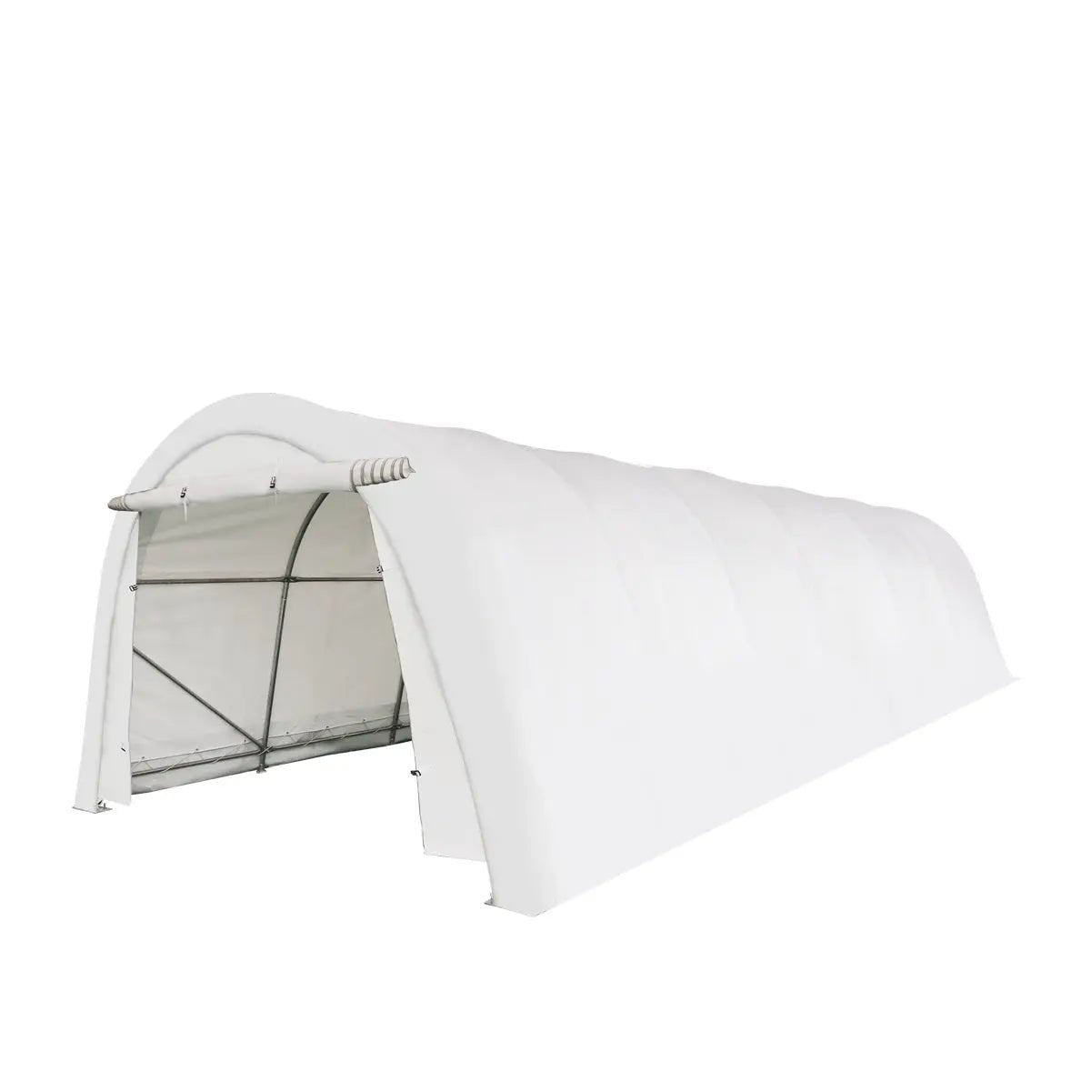 12’ x 30’ Car Shelter w/Rounded Roof & Heavy-Duty 11 OZ PE Fabric Cover, Galvanized Steel Frame, Fabric front roll-up door, TMG-ST1230R