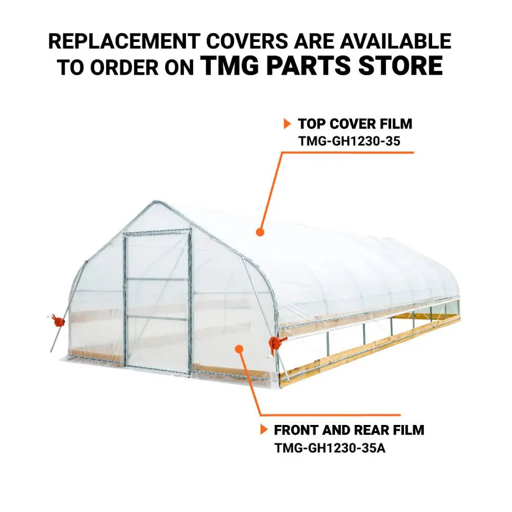 12’ x 30’ Tunnel Greenhouse Grow Tent w/6 Mil Clear EVA Plastic Film, Cold Frame, Hand Crank Roll-Up Sides, Peak Ceiling Roof, TMG-GH1230