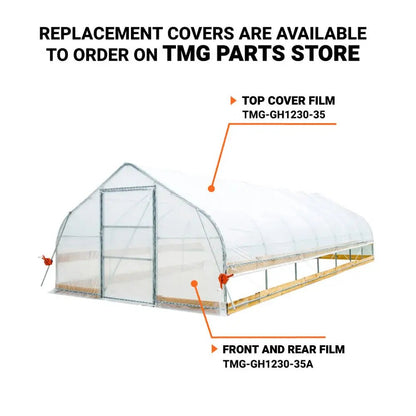 12’ x 30’ Tunnel Greenhouse Grow Tent w/6 Mil Clear EVA Plastic Film, Cold Frame, Hand Crank Roll-Up Sides, Peak Ceiling Roof, TMG-GH1230